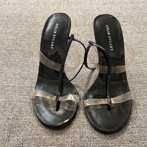 Colin Stuart Black Heeled Sandals with Clear Straps